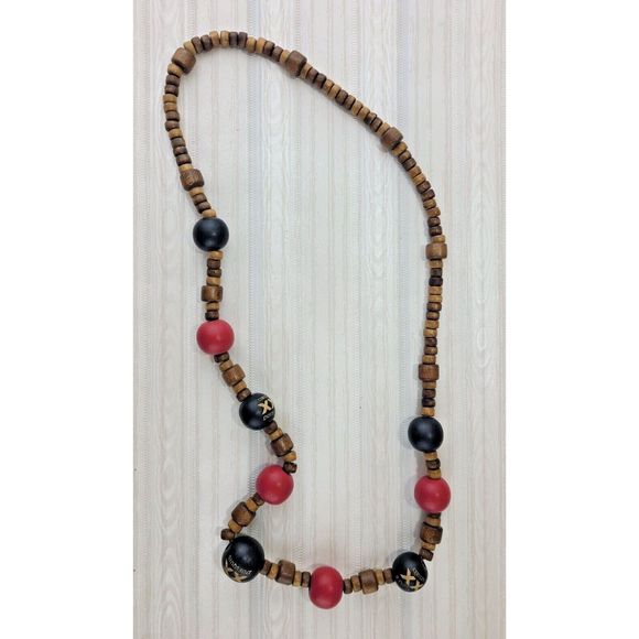 DOS EQUIS XX CERVEZA Wood Bead Necklace Beer MARDI GRAS Boho 30" Length - Picture 4 of 5